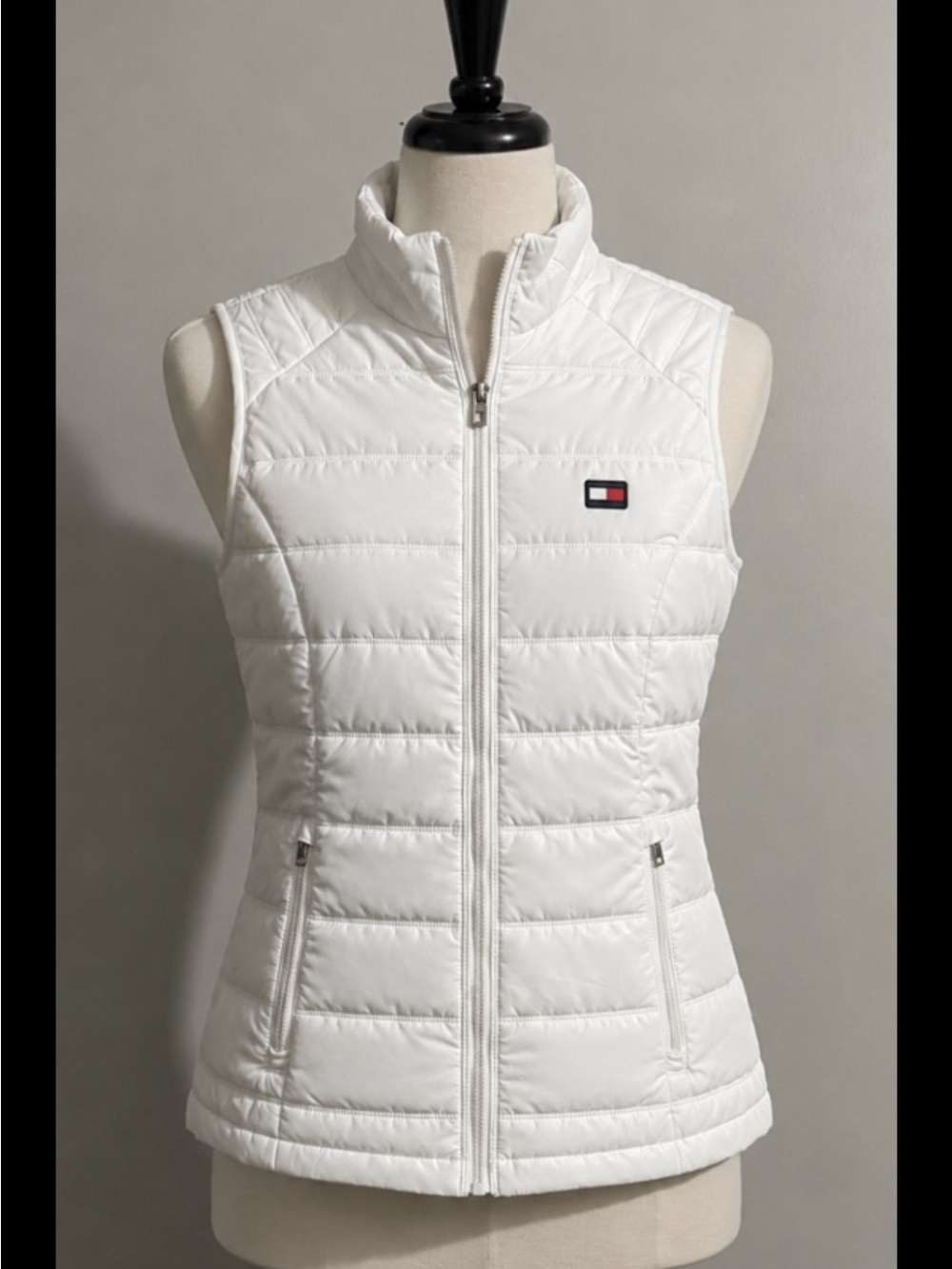 Tommy Hilfiger Sport Puffer Vest Women’s Large Quilted High Neck White